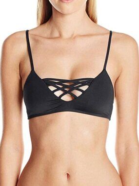 L*Space Women's Jaime Strappy Bikini Top Black Beach Swim Bralette Size L NWT